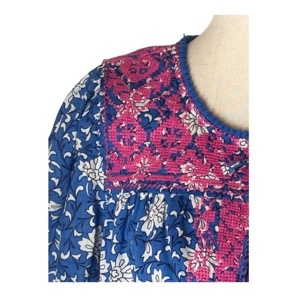 J Crew Dress Women XS Blue Floral Embroidered Midi Preppy Boho Cottagecore - Picture 7 of 15